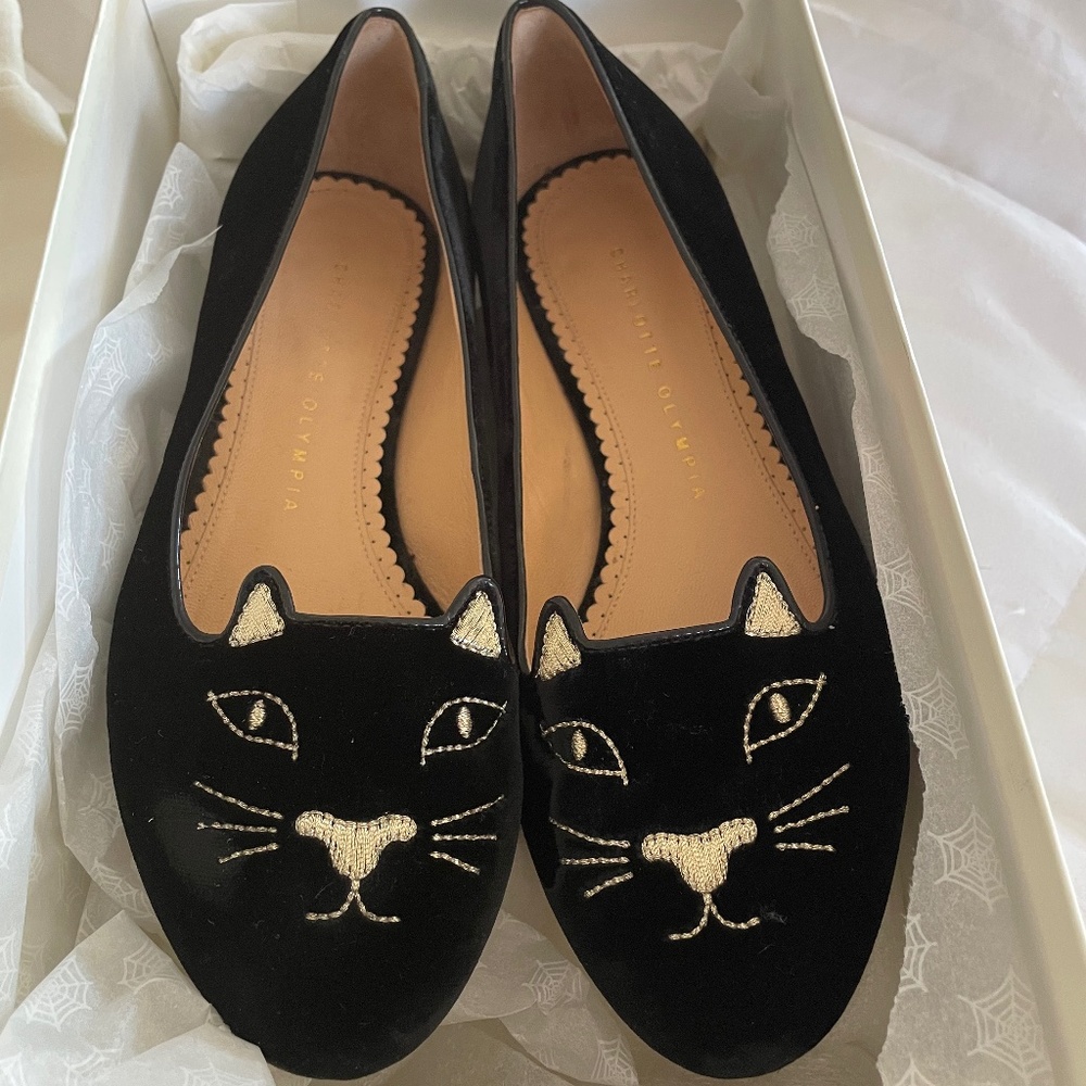 Charlotte Olympia Black Velvet Kitty Flats - Like New! 😻